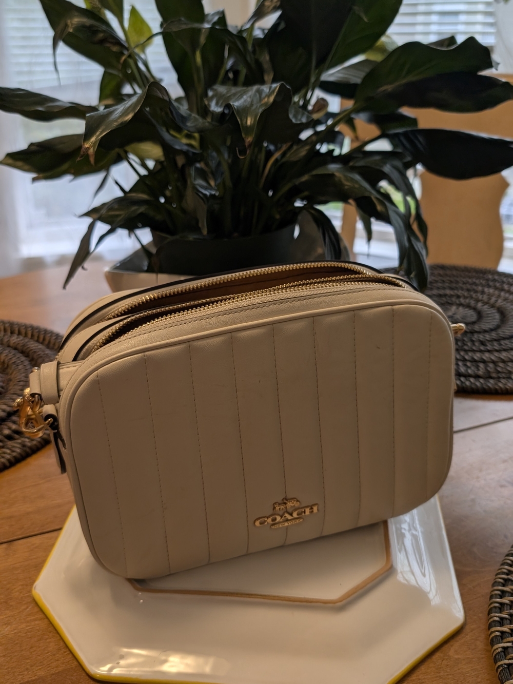 Coach Ivory Cream Quilted Double Zip Crossbody Bag Gold Hardware E2180-C1589